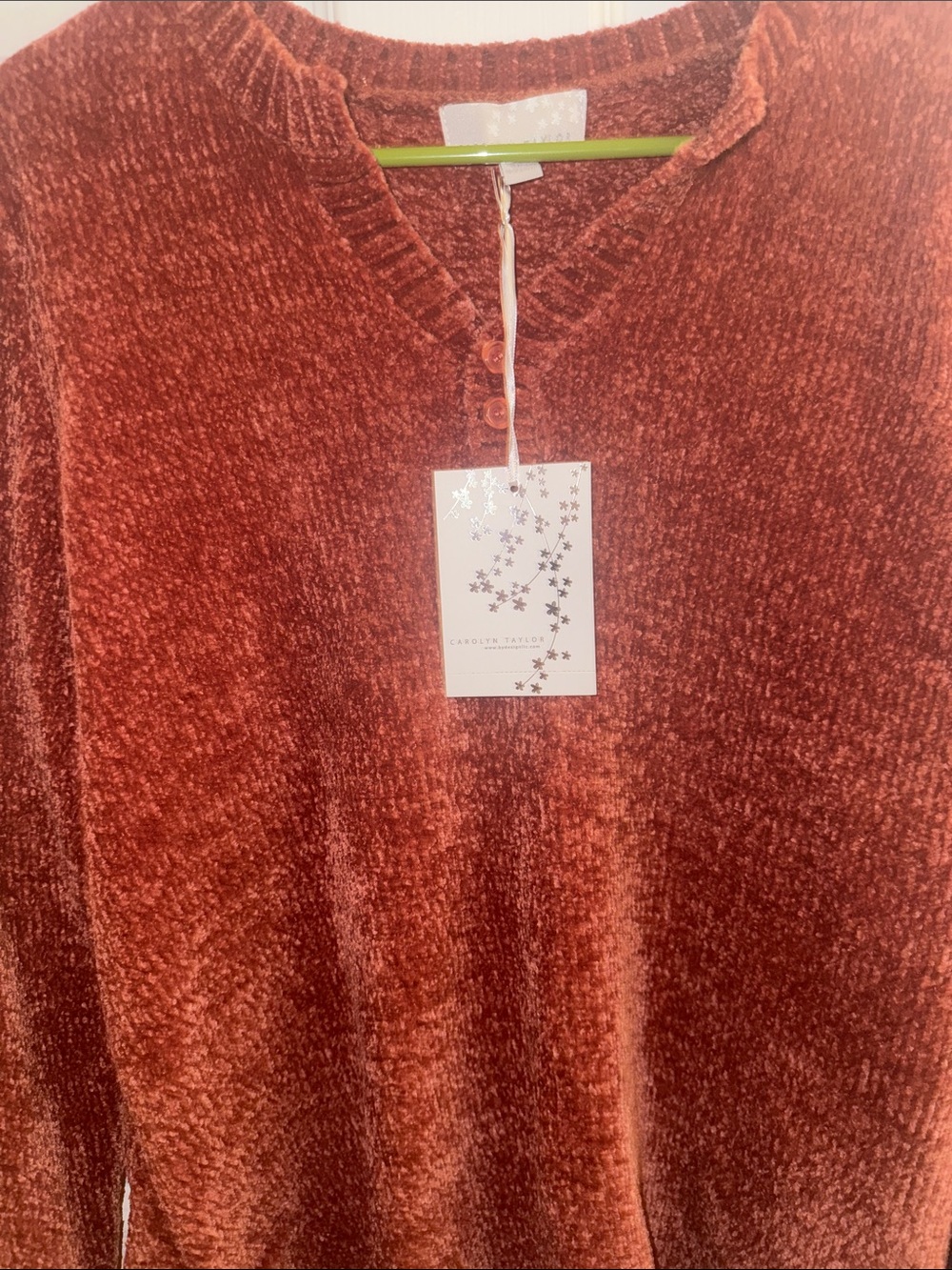 Carolyn Taylor Burnt Orange Chenille Crewneck Sweater